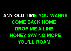 ANY OLD TIME YOU WANNA
COME BACK HOME
DROP ME A LINE
HONEY SAY NO MORE
YOU'LL ROAM
