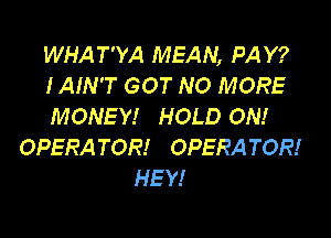 WHAT'YA MEAN, PAY?
IAIN'T GOT NO MORE
MONEY! HOLD ON!

OPERA TOR! OPERA TOR!
HEY!