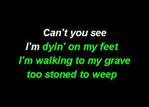 Can't you see
I'm dyin' on my feet

I'm walking to my grave
too stoned to weep