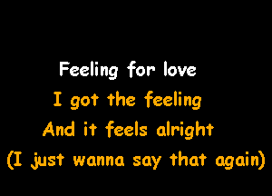 Feeling for love
I got the feeling
And it feels alright

(I just wanna say that again)