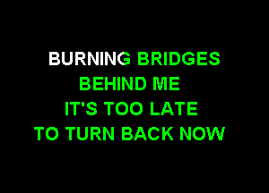 BURNING BRIDGES
BEHIND ME

IT'S TOO LATE
TO TURN BACK NOW