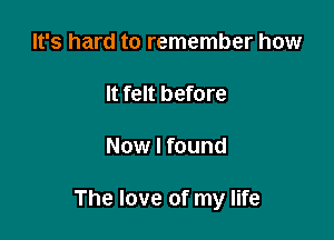 It's hard to remember how

It felt before

Now I found

The love of my life