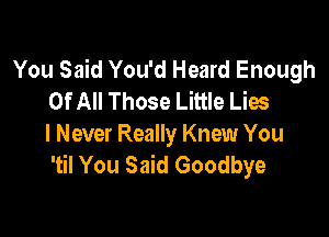 You Said You'd Heard Enough
Of All Those Little Lies

I Never Really Knew You
'til You Said Goodbye