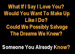 What lfl Say I Love You?
Would You Want To Make Up
Like I Do?

Could We Possibly Salvage
The Dreams We Knew?

Someone You Already Know?