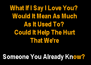What lfl Say I Love You?
Would It Mean As Much
As It Used To?
Could It Help The Hurt
That We're

Someone You Already Know?