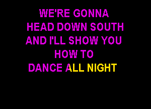 WE'RE GONNA
HEAD DOWN SOUTH
AND I'LL SHOW YOU

HOW TO

DANCE ALL NIGHT