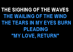 THE SIGHING OF THE WAVES
THE WAILING OF THE WIND
THE TEARS IN MY EYES BURN
PLEADING
MY LOVE, RETURN