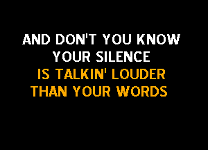 AND DON'T YOU KNOW
YOUR SILENCE
IS TALKIN' LOUDER

THAN YOUR WORDS