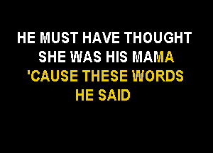 HE MUST HAVE THOUGHT
SHE WAS HIS MAMA
'CAUSE THESE WORDS

HE SAID