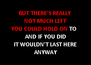 BUTTHERE'S REALLY
NOT MUCH LEFT
1'IOU COULD HOLD ON TO
AND IF YOU DID
IT WOULDN'T LAST HERE
ANYWAY