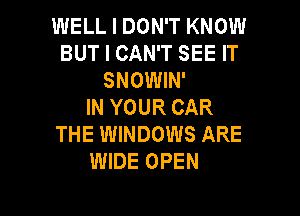 WELL I DON'T KNOW
BUT I CAN'T SEE IT
SNOWIN'

IN YOUR CAR

THE WINDOWS ARE
WIDE OPEN