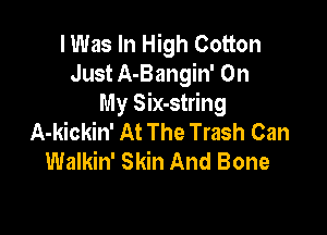I Was In High Cotton
Just A-Bangin' On
My Six-string

A-kickin' At The Trash Can
Walkin' Skin And Bone