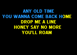 ANY OLD TIME
YOU WANNA COME BACK HOME
DROP ME A LINE
HONEY SAY NO MORE

YOU'LL ROAM