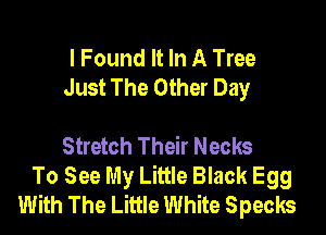 I Found It In A Tree
Just The Other Day

Stretch Their Necks
To See My Little Black Egg
With The Little White Specks