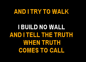 AND I TRY TO WALK

I BUILD N0 WALL
AND I TELL THE TRUTH
WHEN TRUTH
COMES TO CALL