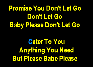 Promise You Don't Let Go
Don't Let Go
Baby Please Don't Let Go

Cater To You
Anything You Need
But Please Babe Please