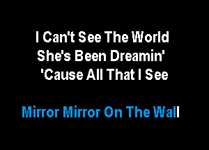 I Can't See The World
She's Been Dreamin'
'Cause All That I See

Mirror Mirror On The Wall