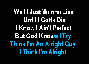 Well I Just Wanna Live
Until I Gotta Die
I Know I Ain't Perfect

But God Knows I Try
Think I'm An Alright Guy
I Think I'm Alright