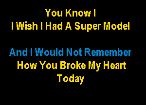 You Know I
I Wish I Had A Super Model

And I Would Not Remember
How You Broke My Heart
Today