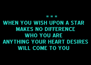 WHEN YOU WISH UPON A STAR
MAKES NO DIFFERENCE
WHO YOU ARE
ANYTHING YOUR HEART DESIRES
WILL COME TO YOU