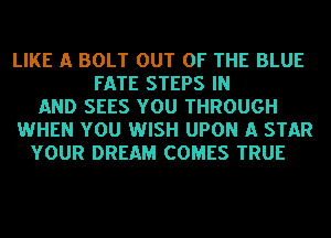 LIKE A BOLT OUT OF THE BLUE
FATE STEPS IN
AND SEES YOU THROUGH
WHEN YOU WISH UPON A STAR
YOUR DREAM COMES TRUE