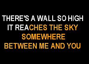 THERE'S A WALL 80 HIGH
IT REACHES THE SKY
SOMEWHERE
BETWEEN ME AND YOU