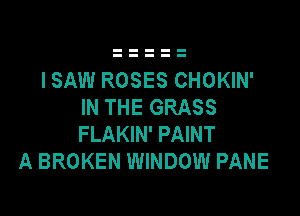 ISAW ROSES CHOKIN'
IN THE GRASS

FLAKIN' PAINT
A BROKEN WINDOW PANE