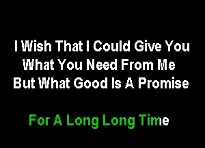 I Wish That I Could Give You
What You Need From Me
But What Good Is A Promise

For A Long Long Time