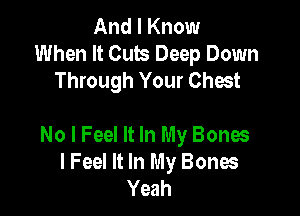 And I Know
When It Cub Deep Down
Through Your Chest

No I Feel It In My Bones
lFeel It In My Bones
Yeah