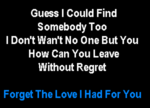 Guess I Could Find
Somebody Too
lDon't Wan't No One But You
How Can You Leave
Without Regret

Forget The Love I Had For You