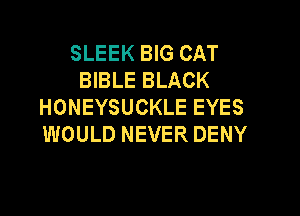 SLEEK BIG CAT
BIBLE BLACK
HONEYSUCKLE EYES

WOULD NEVER DENY