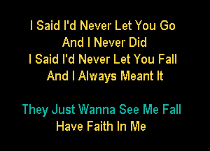 I Said I'd Never Let You Go
And I Never Did
I Said I'd Never Let You Fall

And I Always Meant It

They Just Wanna See Me Fall
Have Faith In Me