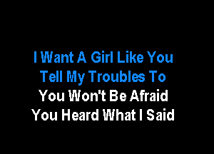 lWant A Girl Like You
Tell My Troubles To

You Won't Be Afraid
You Heard What I Said