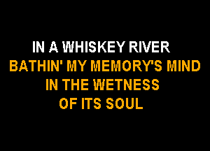 IN A WHISKEY RIVER
BATHIN' MY MEMORY'S MIND
IN THE WETNESS
OF ITS SOUL