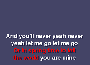 And you, never yeah never
yeah let me go let me go

you are mine