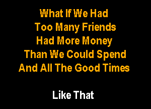 What If We Had
Too Many Friends

Had More Money
Than We Could Spend

And All The Good Times

Like That