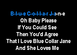 B-I-u-e C-o-I-I-a-r J-a-n-e
Oh Baby Please
If You Could See

Then You'd Agree
That I Love Blue Collar Jane
And She Loves Me