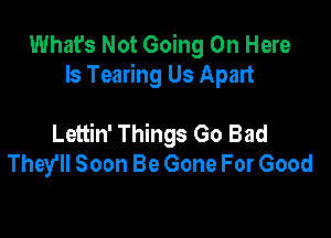 What's Not Going On Here
Is Tearing Us Apart

Lettin' Things Go Bad
They'll Soon Be Gone For Good