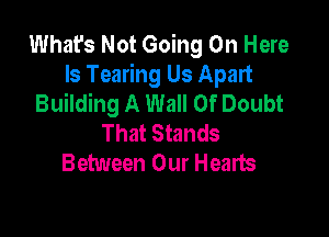 What's Not Going On Here
Is Tearing Us Apart
Building A Wall Of Doubt

That Stands
Between Our Hearts