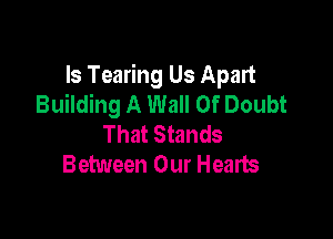 Is Tearing Us Apart
Building A Wall Of Doubt

That Stands
Between Our Hearts