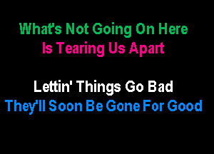 What's Not Going On Here
Is Tearing Us Apart

Lettin' Things Go Bad
They'll Soon Be Gone For Good