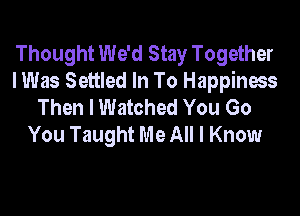 Thought We'd Stay Together
lWas Settled In To Happiness
Then I Watched You Go

You Taught Me All I Know