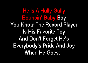 He Is A Hully Gully
Bouncin' Baby Boy
You Know The Record Player

Is His Favorite Toy
And Don't Forget He's
Everybody's Pride And Joy

When He Goesz