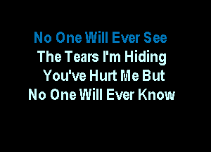 No One Will Ever See
The Tears I'm Hiding
You've Hurt Me But

No One Will Ever Know