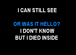 ICAN STILL SEE

ORWAS IT HELLO?

I DON'T KNOW
BUT I DIED INSIDE