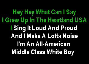 Hey Hey What Can I Say
I Grew Up In The Heartland USA
I Sing It Loud And Proud
And I Make A Lotta Noise
I'm An AII-American
Middle Class White Boy