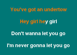 You've got an undertow
Hey girl hey girl

Don't wanna let you go

I'm never gonna let you go