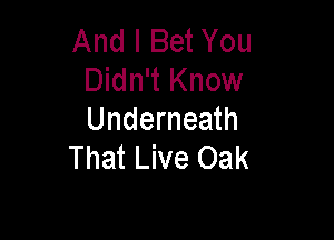 And I Bet You
Didn't Know

Underneath
That Live Oak
