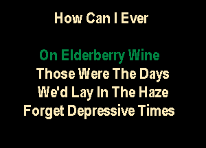 How Can I Ever

0n Elderberry Wine
Those Were The Days

We'd Lay In The Haze
Forget Depressive Times