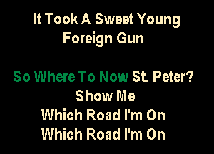 It Took A Sweet Young
Foreign Gun

So Where To Now St. Peter?
Show Me
Which Road I'm On
Which Road I'm On